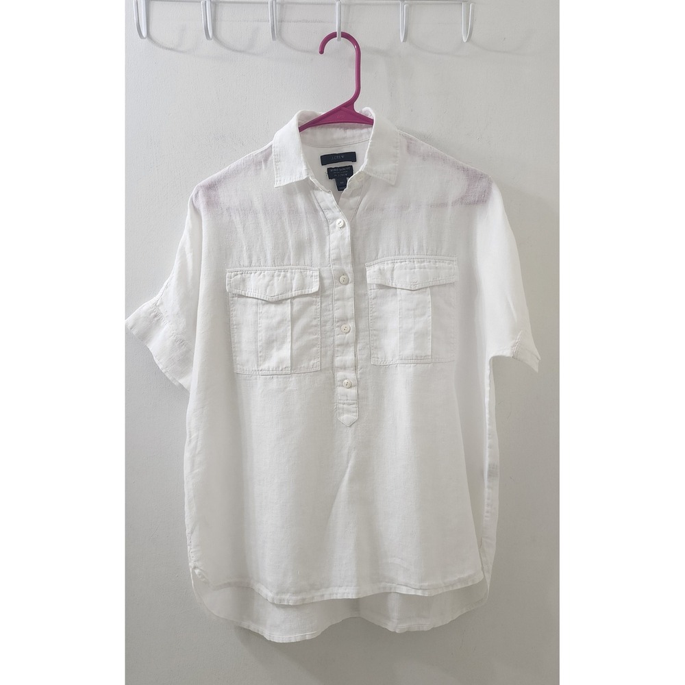 J.Crew Baird McNutt Irish Linen Short Sleeve Button Down Tunic Top White 00